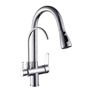 KAWAL Modern Single-Hole Kitchen Faucet Durable Brass Deck Mounted with Double Handle Ceramic Valve for Hot Cold Water Kitchens