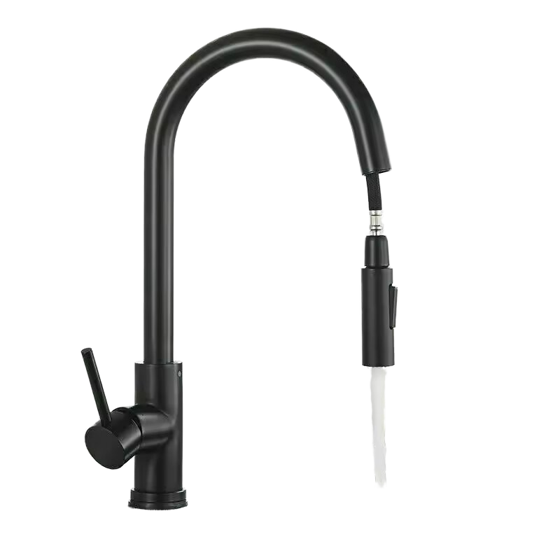 KAWAL Single-Hole Mount Kitchen Faucet Modern 304 Stainless Steel Pull Spray Ceramic Hot Cold Mix Sensor Touch Sink Faucet Black