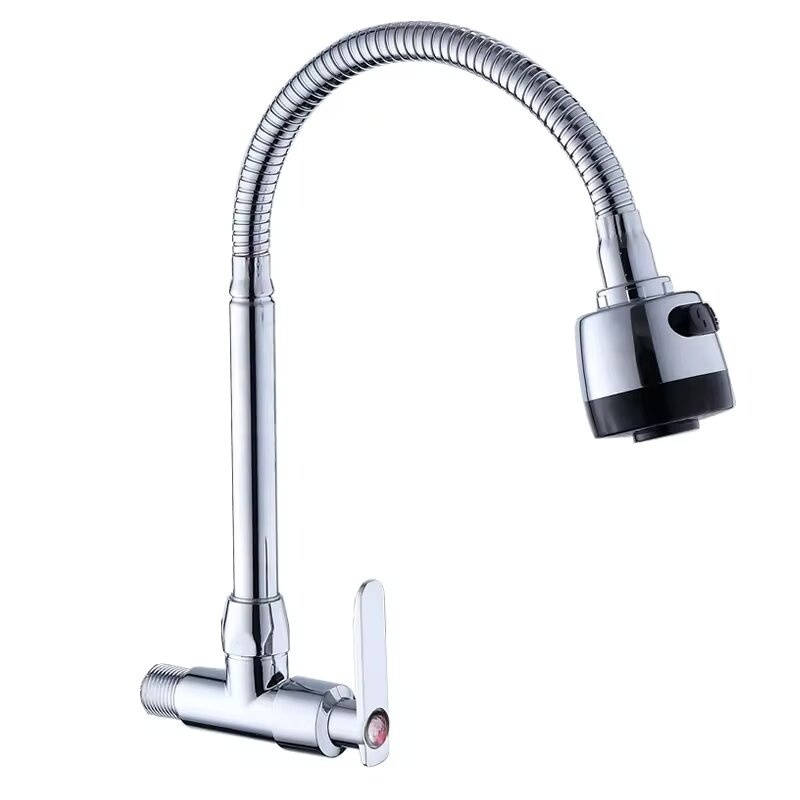 KAWAL Modern Single-Hole Kitchen Sink Faucet Zinc Body Brass Wall Mounted Single Handle Ceramic Side Cold Water Kitchen Use