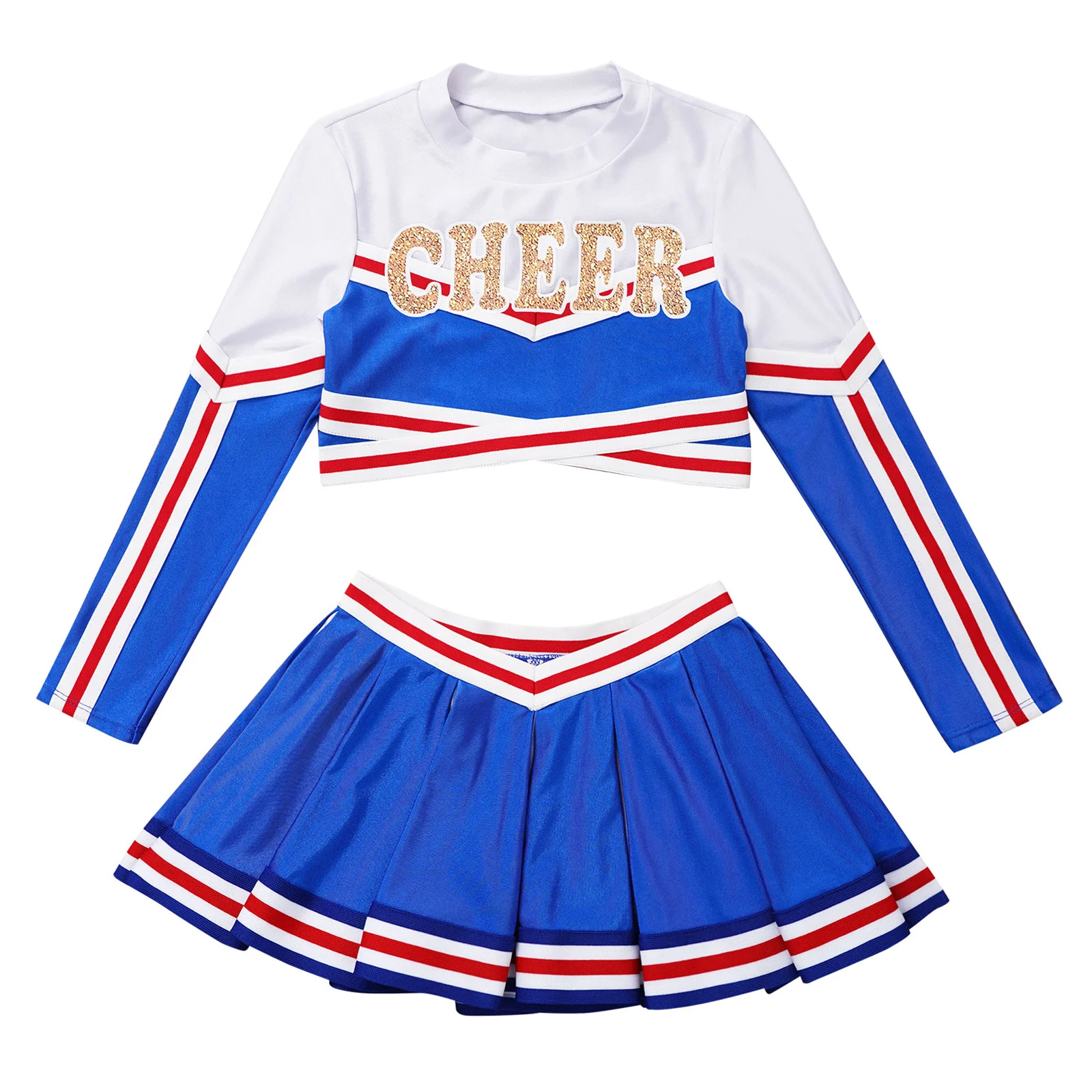 Wholesale Cheerleader Practice Suit Girls Youth Long Sleeve 2 Pieces Embroidery Cheerleading Outfits Uniforms