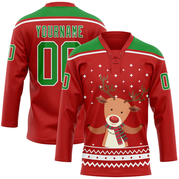 Wholesale Customized 100% Polyester Tackle Twill Vintage Ice Hockey Jerseys Shirts Christmas Style Ice Hockey Jerseys