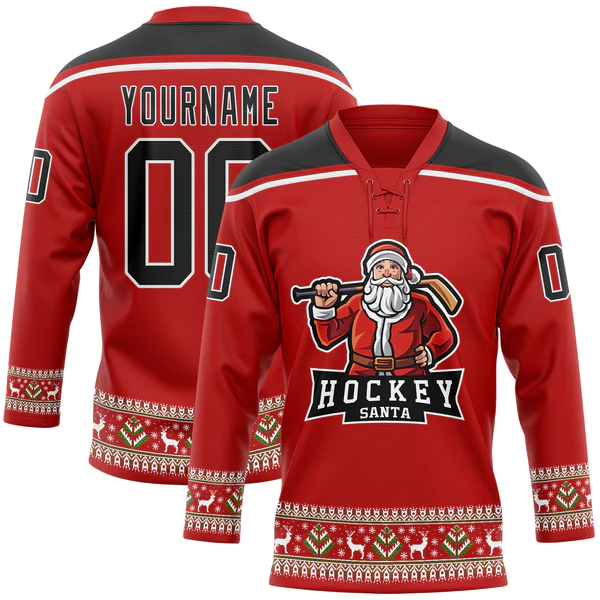 Wholesale Customized 100% Polyester Tackle Twill Vintage Ice Hockey Jerseys Shirts Christmas Style Ice Hockey Jerseys