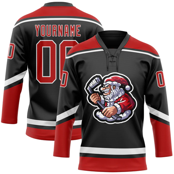 Wholesale Customized 100% Polyester Tackle Twill Vintage Ice Hockey Jerseys Shirts Christmas Style Ice Hockey Jerseys