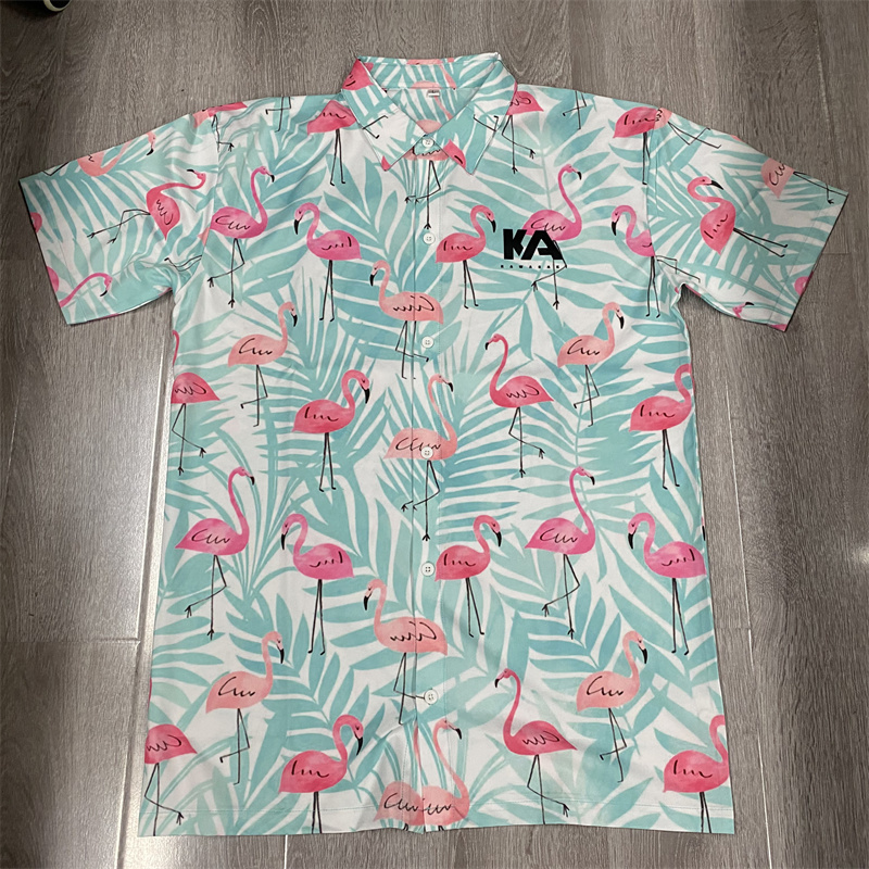 New Arrival Hawaii Men Shirt Blouse Flamingo Loose Short Sleeve Casual Buttons Cotton Beach Shirt