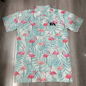 New Arrival Hawaii Men Shirt Blouse Flamingo Loose Short Sleeve Casual Buttons Cotton Beach Shirt