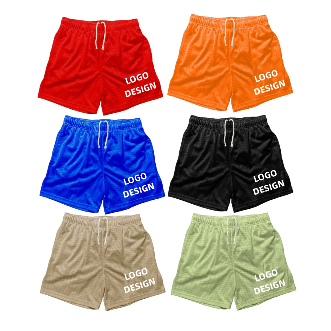 Multi Color Custom Sublimation Print Embroidery Logo Basketball Shorts High Street Mesh Shorts Above Knee Men Shorts