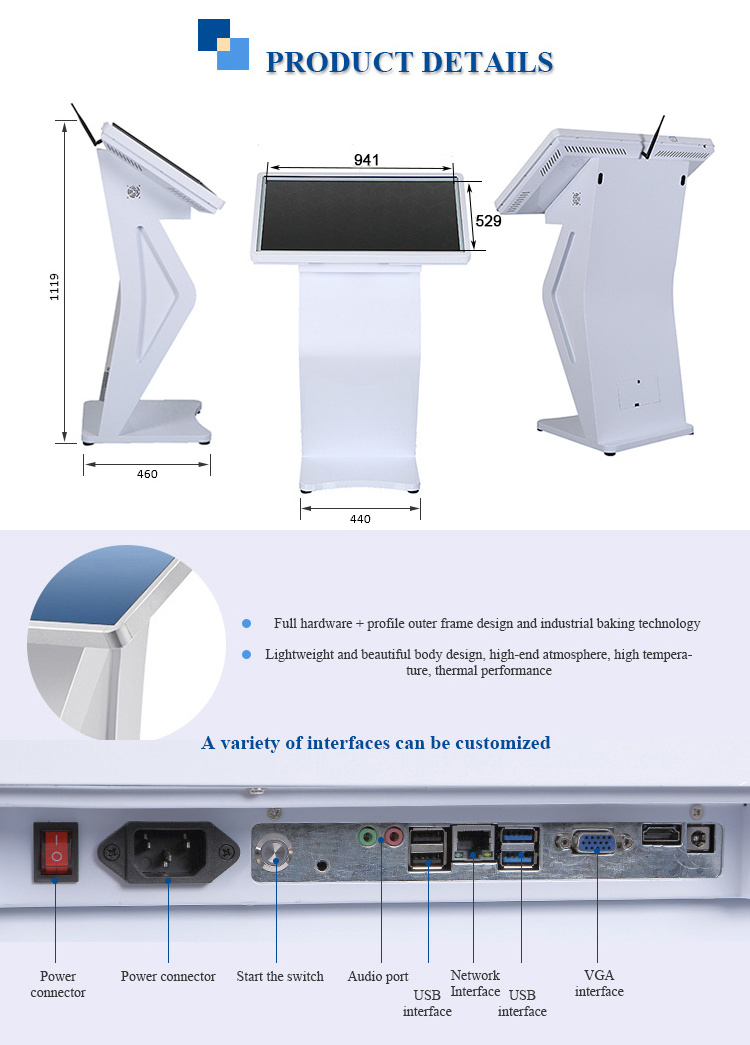 4K 55 inch Interactive LCD Self Service Display Free Floor Stand Digital Android Table PC Touch Screen Information Kiosk