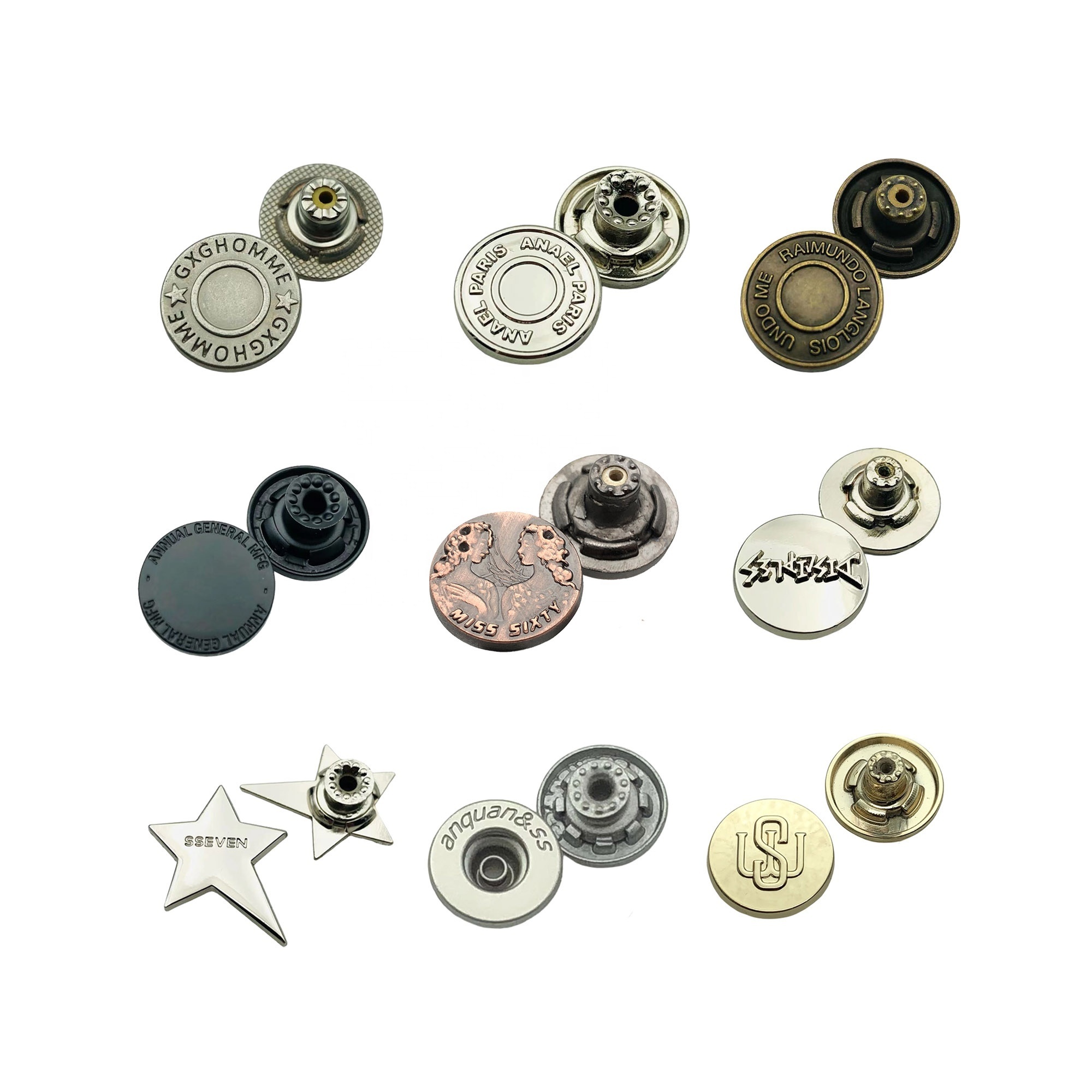 High Quality Zine Alloy Custom Logo Denim Jeans Rivets Buttons 17mm Custom Metal Buttons For Denim Jeans