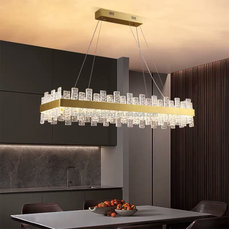 Nordic Indoor Decoration LED Crystal Glass Chandeliers Light Rectangle Fixture for Living Room Dining Room Dimming Pendant Lamps