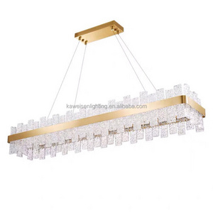 Nordic Indoor Decoration LED Crystal Glass Chandeliers Light Rectangle Fixture for Living Room Dining Room Dimming Pendant Lamps