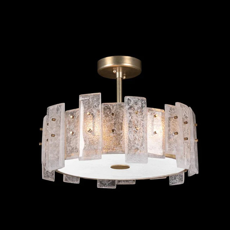 Modern Luxury Round Interior Hotel Lamp Modern Crystal Glass Led Chandelier Pendant Light Semi Flush Mount for Home Hotel