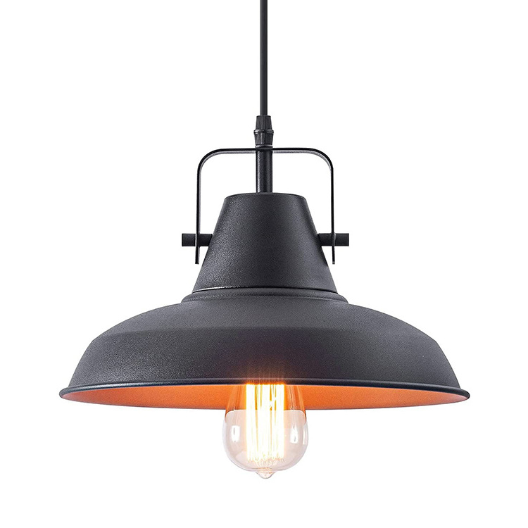 Farmhouse Pendant Lamp 1-Light Industrial Hanging Light Fixture 11-inch Matte Black Vintage Adjustable Metal Lighting