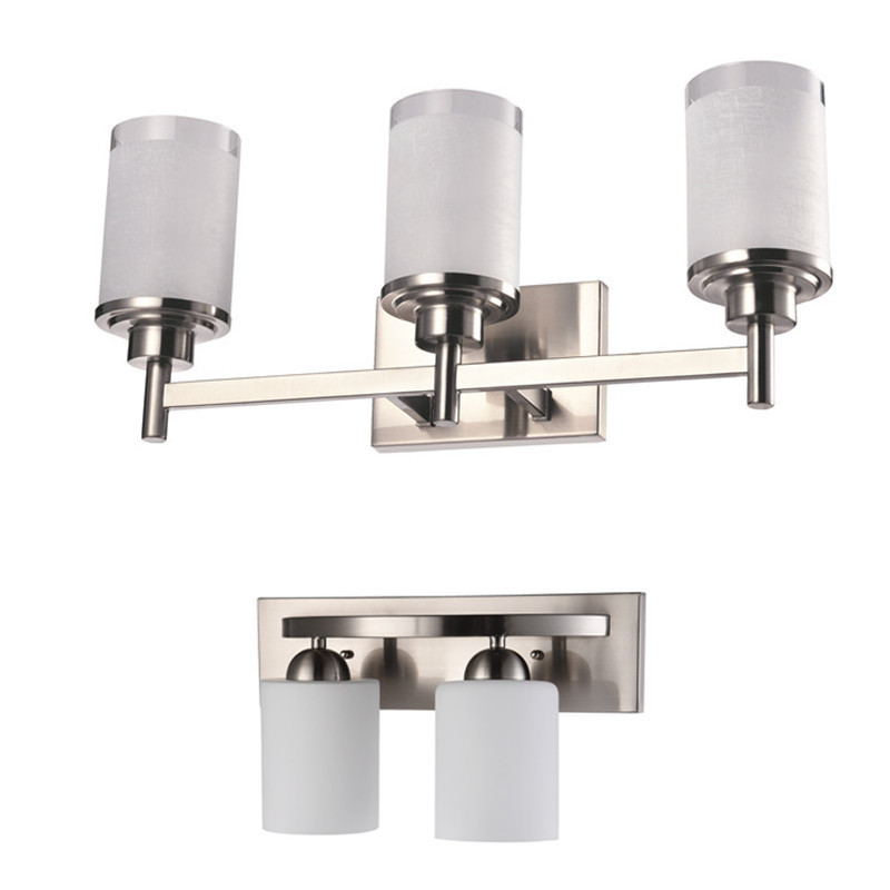 3 Lights Bulb Bathroom Vanity Lighting Fixtures Over Mirror Brushed Nickel Vanity Light with Glass White Shade