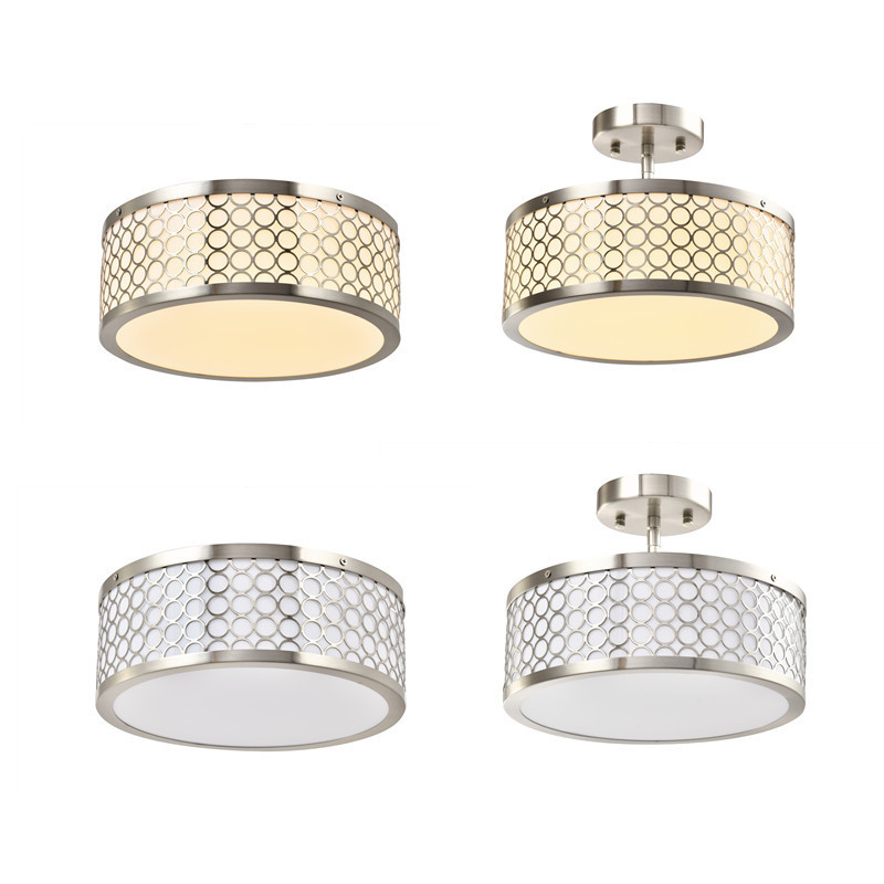 Wholesale E26 Indoor Pendant Lamps LED Dimmable Semi Flush Mount Ceiling Lights with Acrylic Shade Brushed