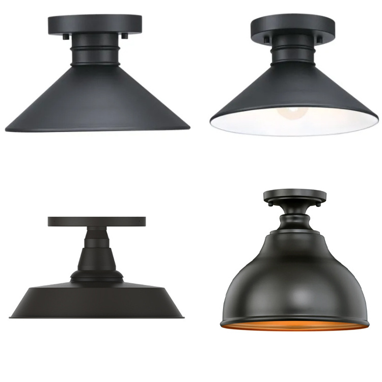 Antique Hotel Lamp Lamparas Colgantes De Techo Fixture Matte Black Finish Ceiling Flush Mount Light LED with Metal Shade