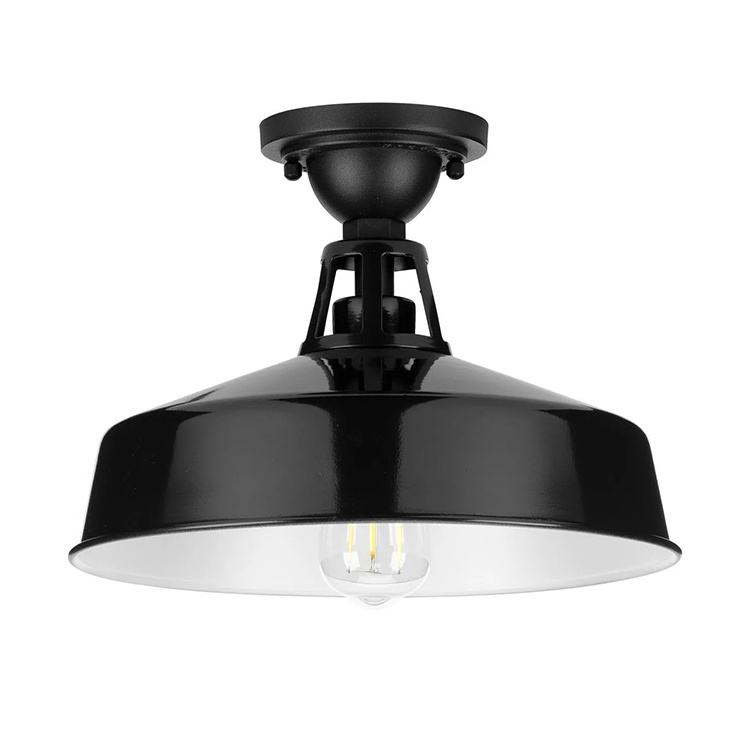 Antique Hotel Lamp Lamparas Colgantes De Techo Fixture Matte Black Finish Ceiling Flush Mount Light LED with Metal Shade