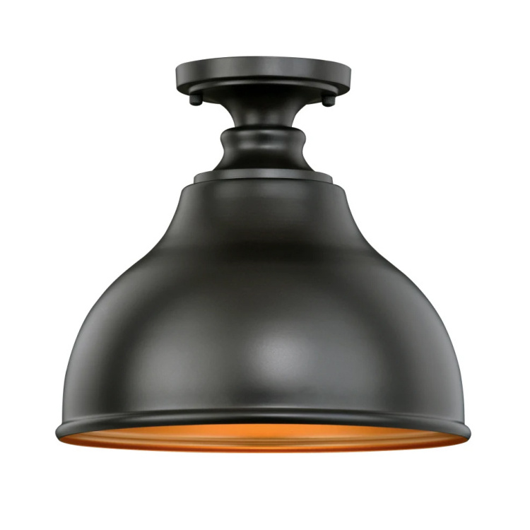 Antique Hotel Lamp Lamparas Colgantes De Techo Fixture Matte Black Finish Ceiling Flush Mount Light LED with Metal Shade