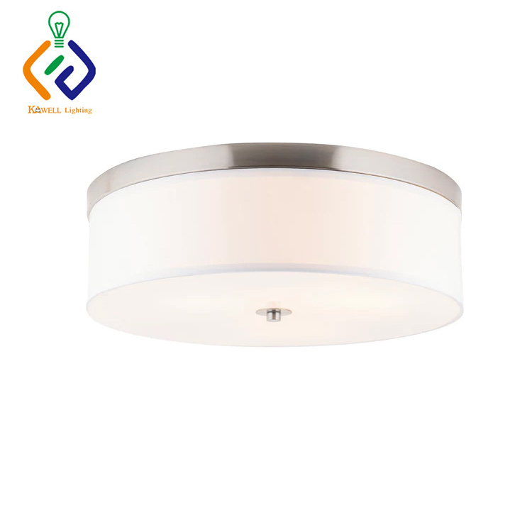 Bedroom Acrylic Round Brushed Nickel  Finish Linen Drum Diffuser 16