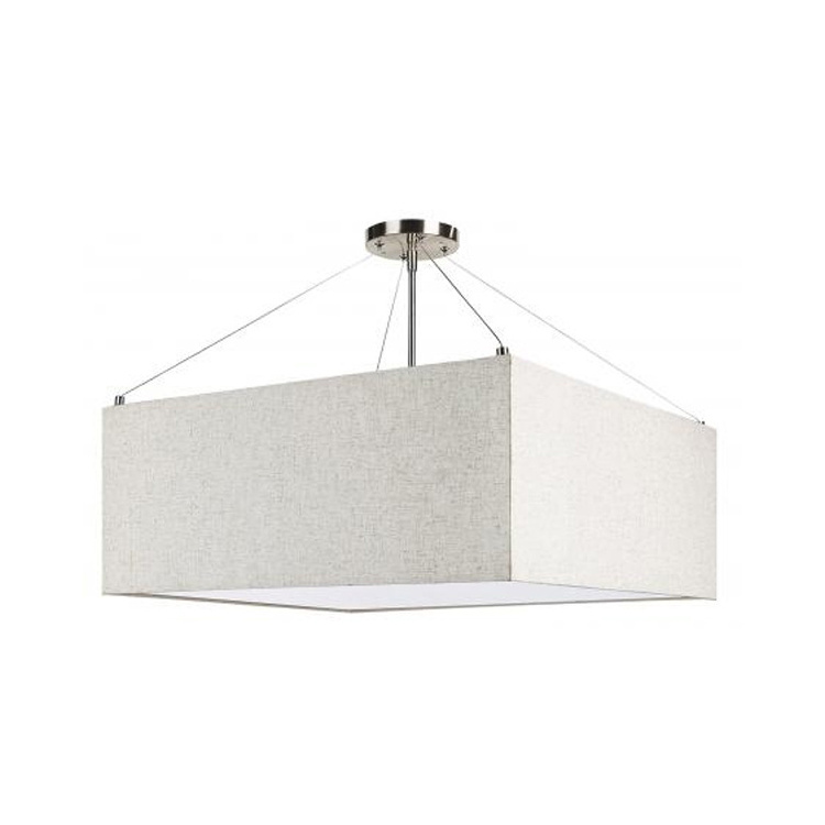 Factory Modern Semi Flush Mount Satin Black Hotel Ceiling Light with Fabric Shade