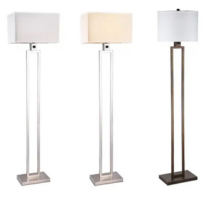 Standing Lamp 62" Brushed Steel Metal Floor Lighting Hotel Floor Lamps With White Fabric Rectangular Shade