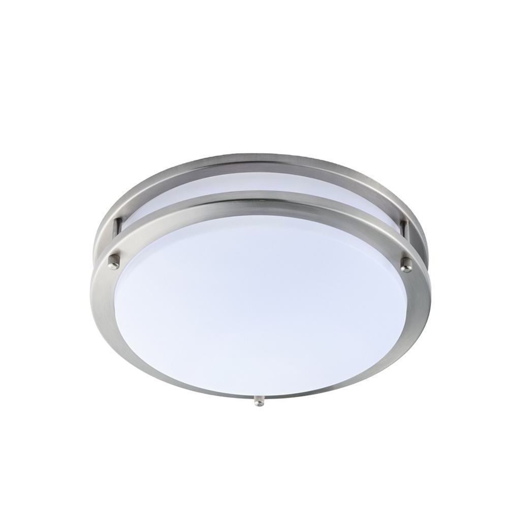 Led Round Flush Mount 3000K Brushed Nickel Metal Base Round Shade Hotel Style Ceiling Lamp