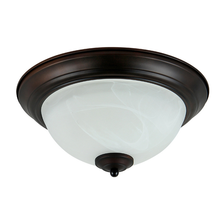 American Country Ceiling Light Glass Shade Dark Bronze Finish Satin Nickel Flush Mount Ceiling Lamp for Farmhouse Bedroom