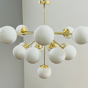 17 Arms LED Handmade Polished Brass Sputnik Chandelier Modern Globe Light White Chandelier Light Fixture