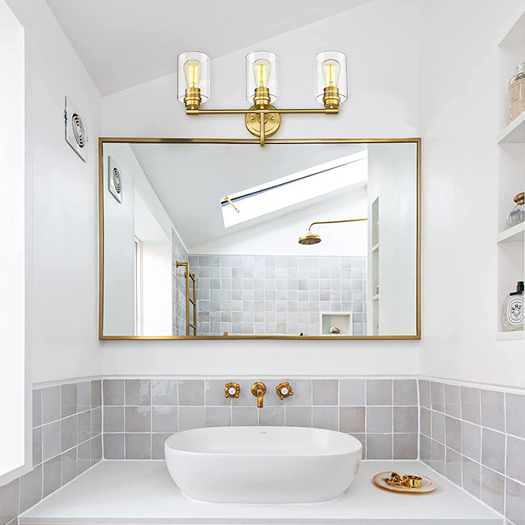 Bathroom Fixtures Golden Brass Cylinder Glass Shade Wall Lamp 3-Lights Vanity Light