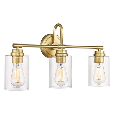 Bathroom Fixtures Golden Brass Cylinder Glass Shade Wall Lamp 3-Lights Vanity Light