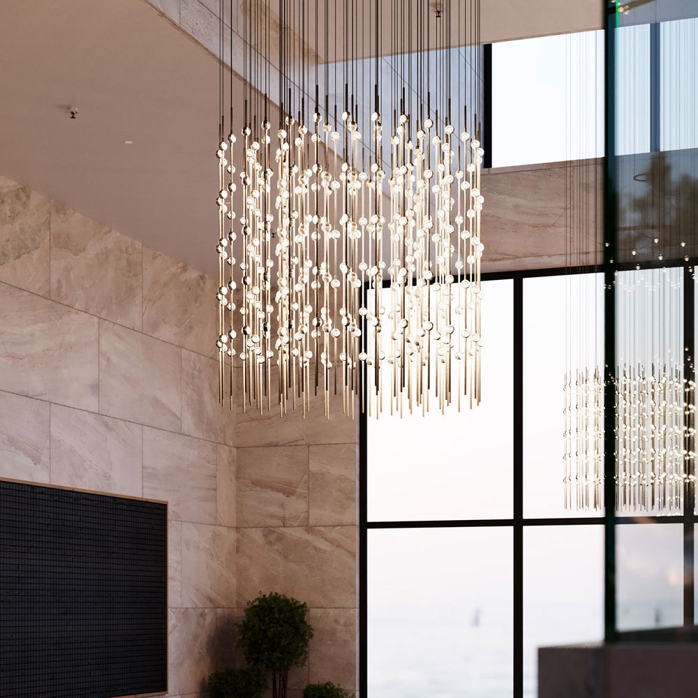 Custom Modern LED Crystal Chandelier Large Luxury Pendant Lights Flush Mount Ceiling Chandelier Light for Hotel Hall Lobby