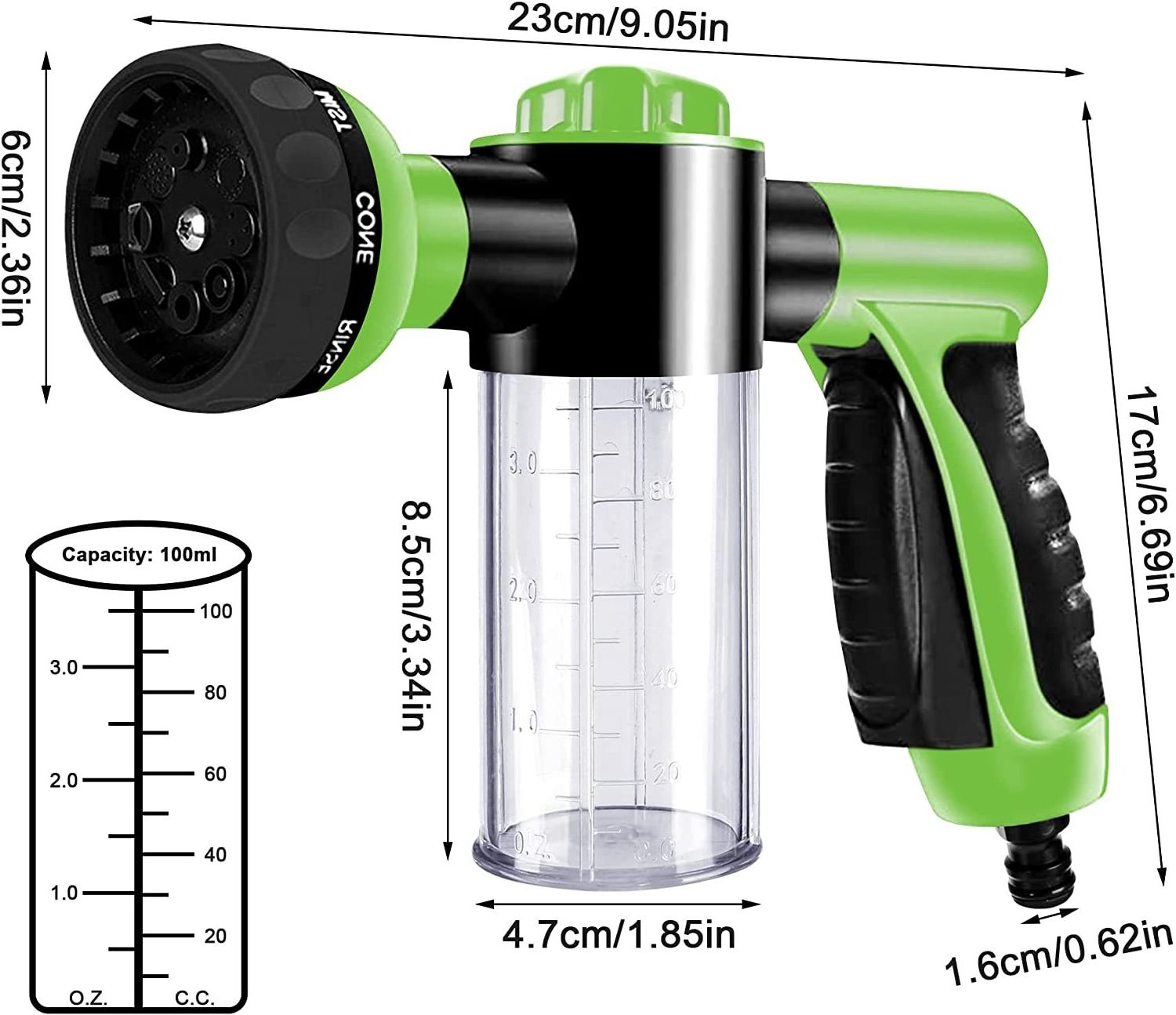 High Pressure 8 Spray Pattern Car Wash Soap Dispenser Foam Foamer Sprayer Gun