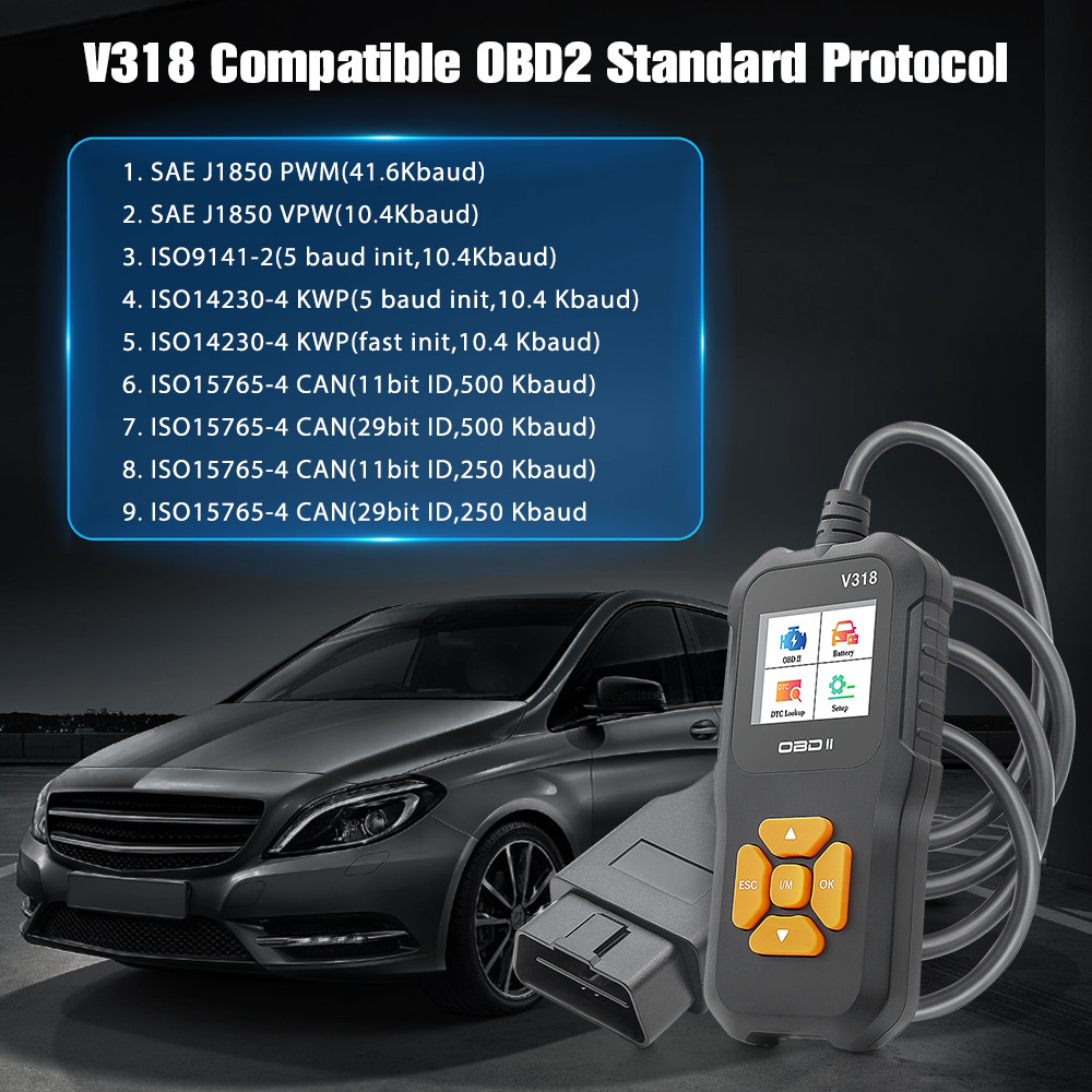 Mini OBD2 Scanner V318 Car Fault Code Reader Check Engine Light Clear Fault Code OBD2 Escaner Scanner Automotriz Diagnostic Tool