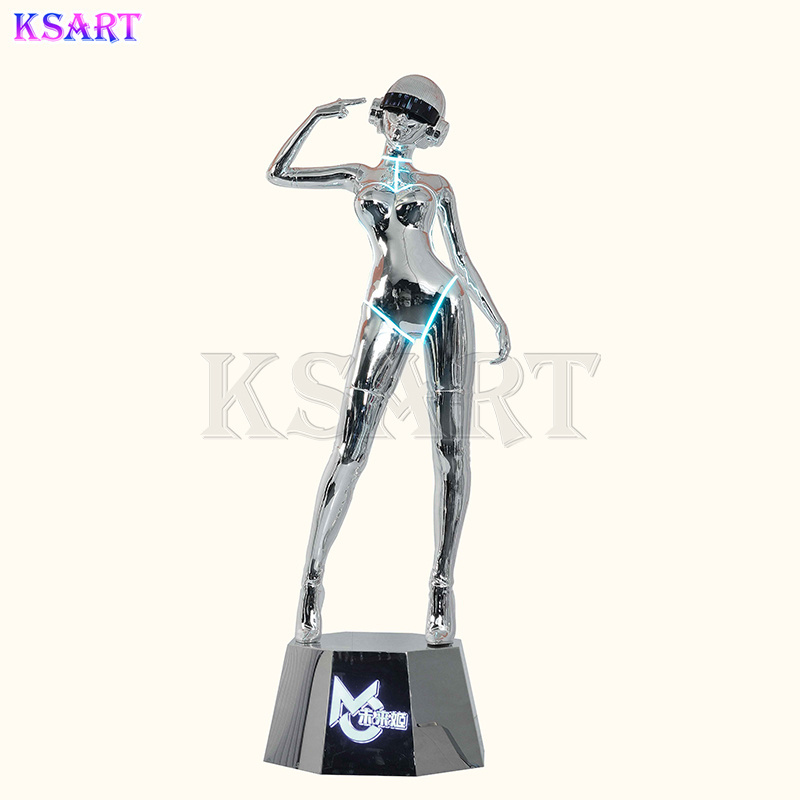 Polished Mirror Surface Sexy Robot Life Size Fiberglass Giant Statue Resin Sculpture Decorations Crafts Custom  Statue Resin