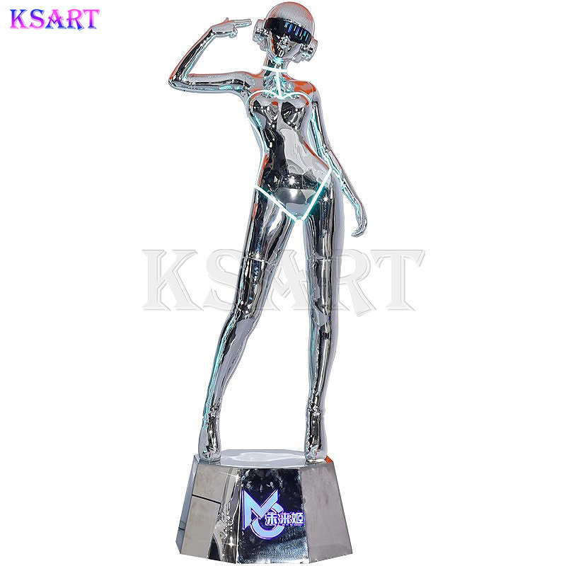 Polished Mirror Surface Sexy Robot Life Size Fiberglass Giant Statue Resin Sculpture Decorations Crafts Custom  Statue Resin