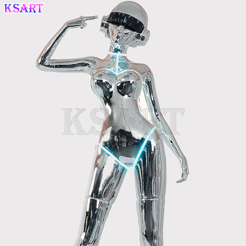 Polished Mirror Surface Sexy Robot Life Size Fiberglass Giant Statue Resin Sculpture Decorations Crafts Custom  Statue Resin