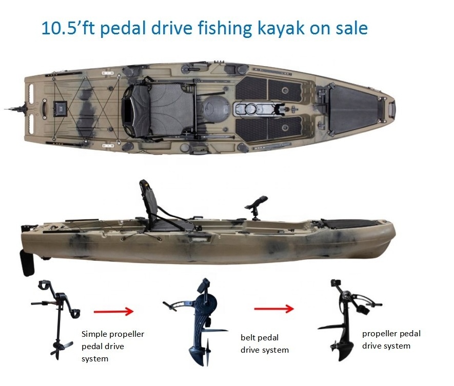 Customized Single Pedal Kayak for Fishing 3.2m Sit-On-Top Solo Foot Kayak with Pedals HDPE/LLDPE/PE Material for Rivers