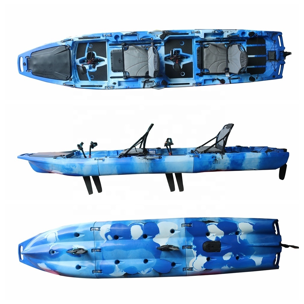 2023 Wholesale Vicking 14 FT Double Person Pedal Kayak New Product Fishing Three Detachable Electronic Motors HDPE Hull Material