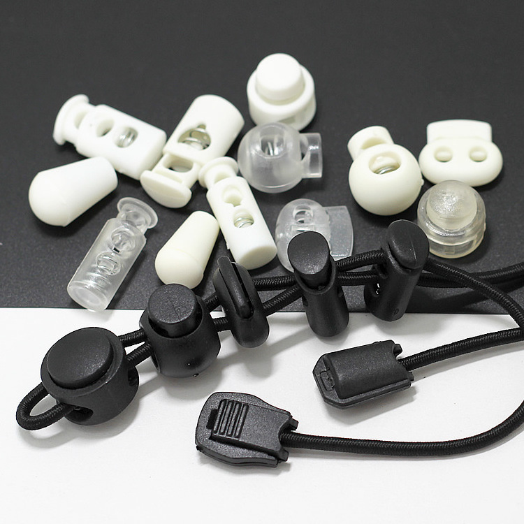 White Black Plastic Cord Lock Toggle Plastic Stopper String Rope Spring Stoppers Locks