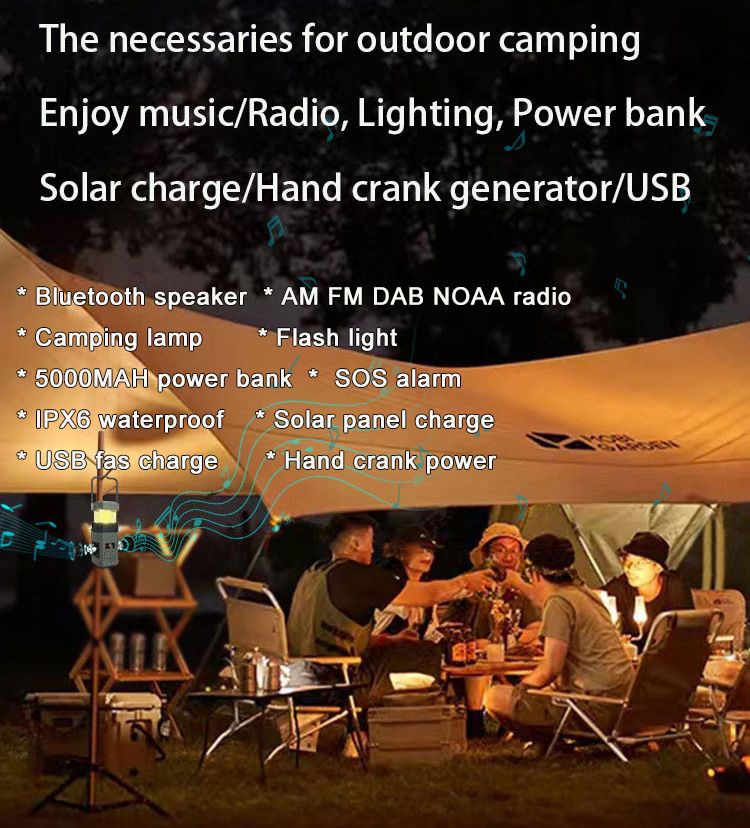 Multipurpose Radio speaker usb rechargeable torch camp tent lamp magnet solar lantern lights for camping emergency kits