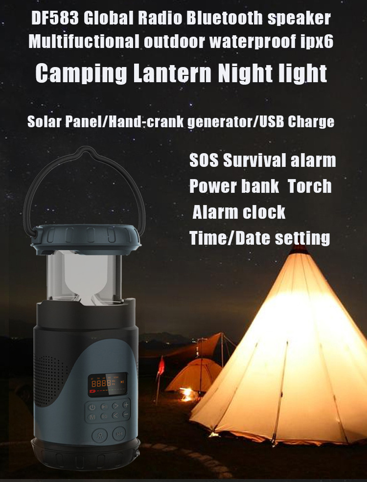 4-in-1 Outdoor camping lamp lantern Party waterproof Rugged AM FM Radio torch 14W J B L Speaker Portable