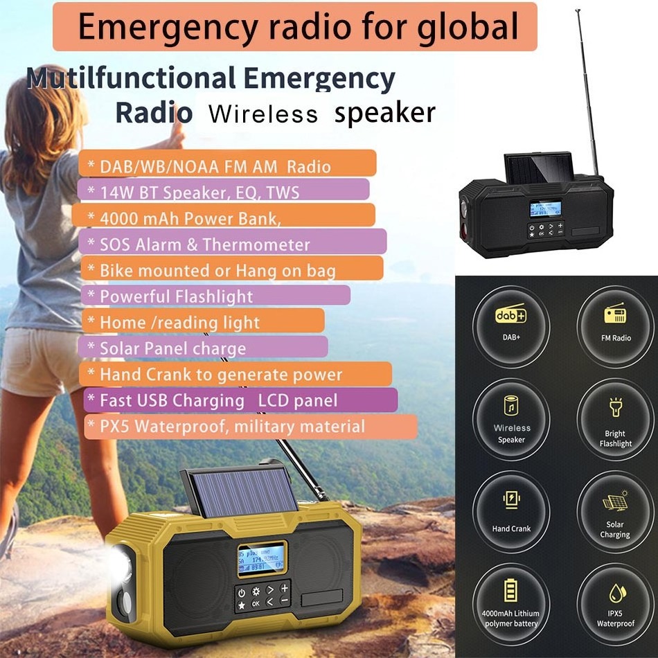 DAB+ AM FM Radios waterproof bt Speaker portable Sw Wireless Bt Out DAB+ AM Fm Radio With Powerful Torch power bank