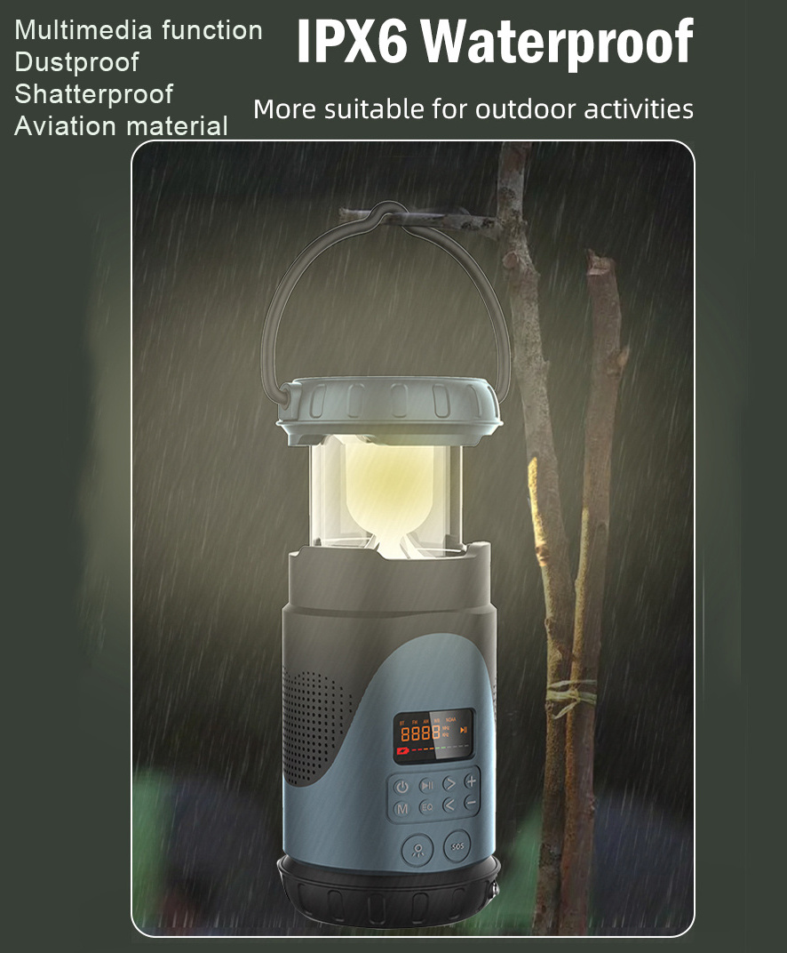 Camping lantern torch reading lamp Retro Portable waterproof BT Speaker noaa wb am fm dab radio With Powerful Flashlight