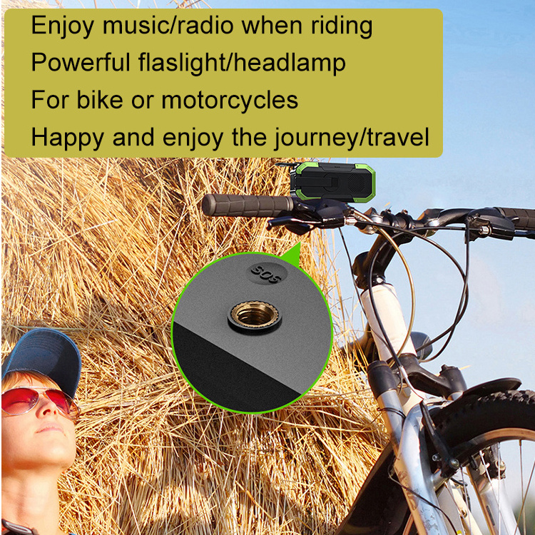 DF580  Factory Wholesale waterproof outdoor Portable Bike/motorcycle vehicle light Radio USB TF Wireless Multi solar Speaker