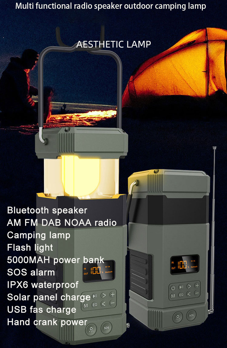 Multi speaker am fm dab radio power bank outdoor lantern camping tent led lamp super light weight camping light