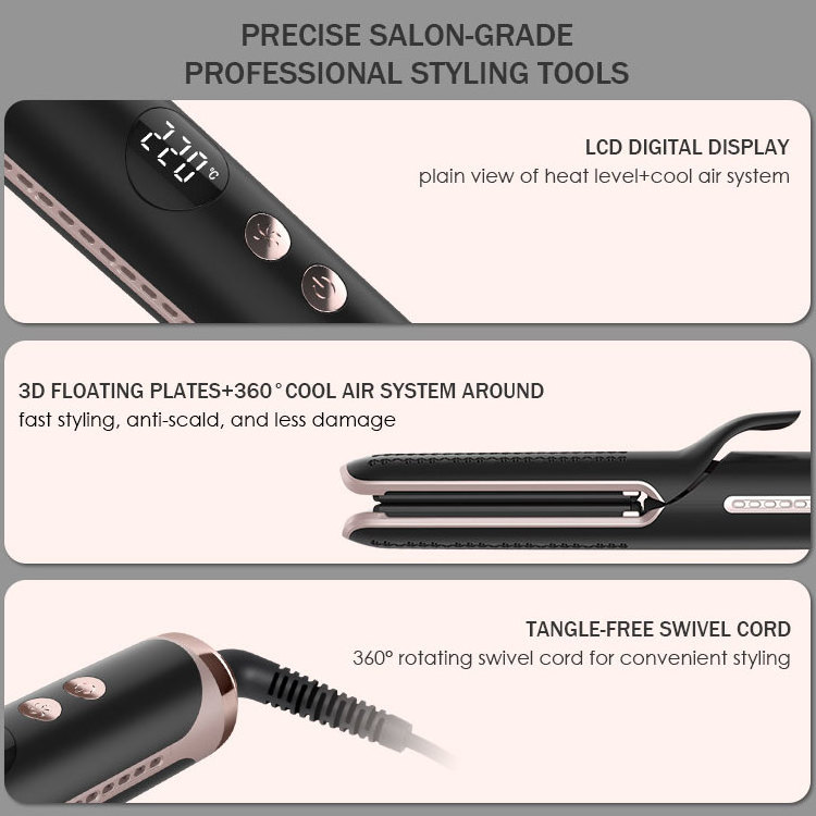 2 in 1 Round Egdes Airflow Hair Styler Ceramic Tourmaline Cool Air Hair Straightener Curling Iron with cooling fan