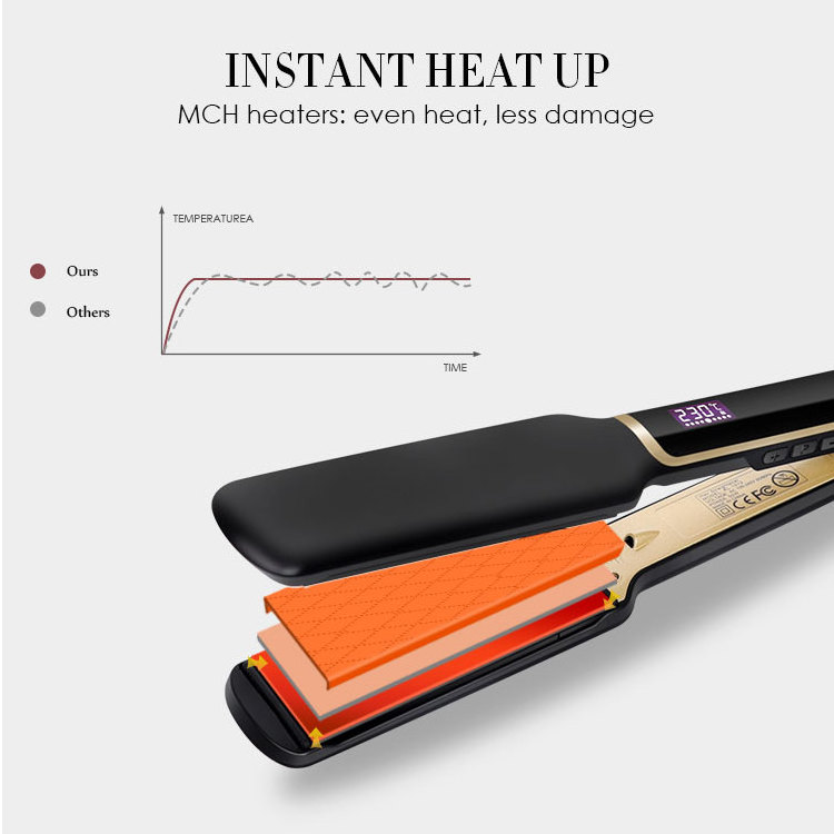 New 2 In 1 Flat Iron Curler Golden Professional Dual Voltage Tourmaline Ionic Ceramic Hair Straightener