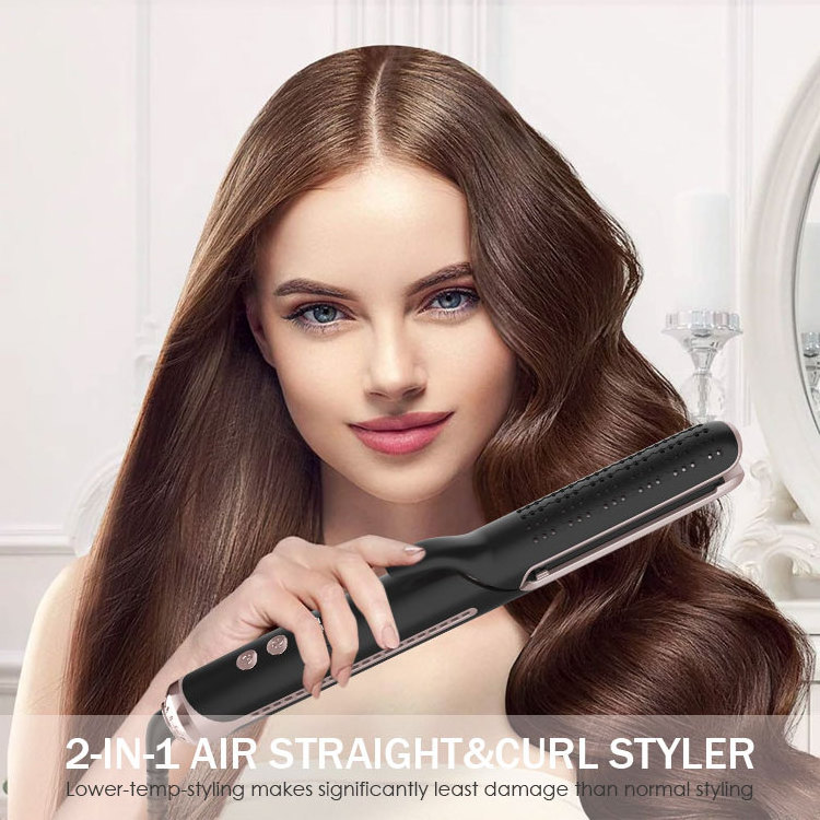 2 in 1 Round Egdes Airflow Hair Styler Ceramic Tourmaline Cool Air Hair Straightener Curling Iron with cooling fan