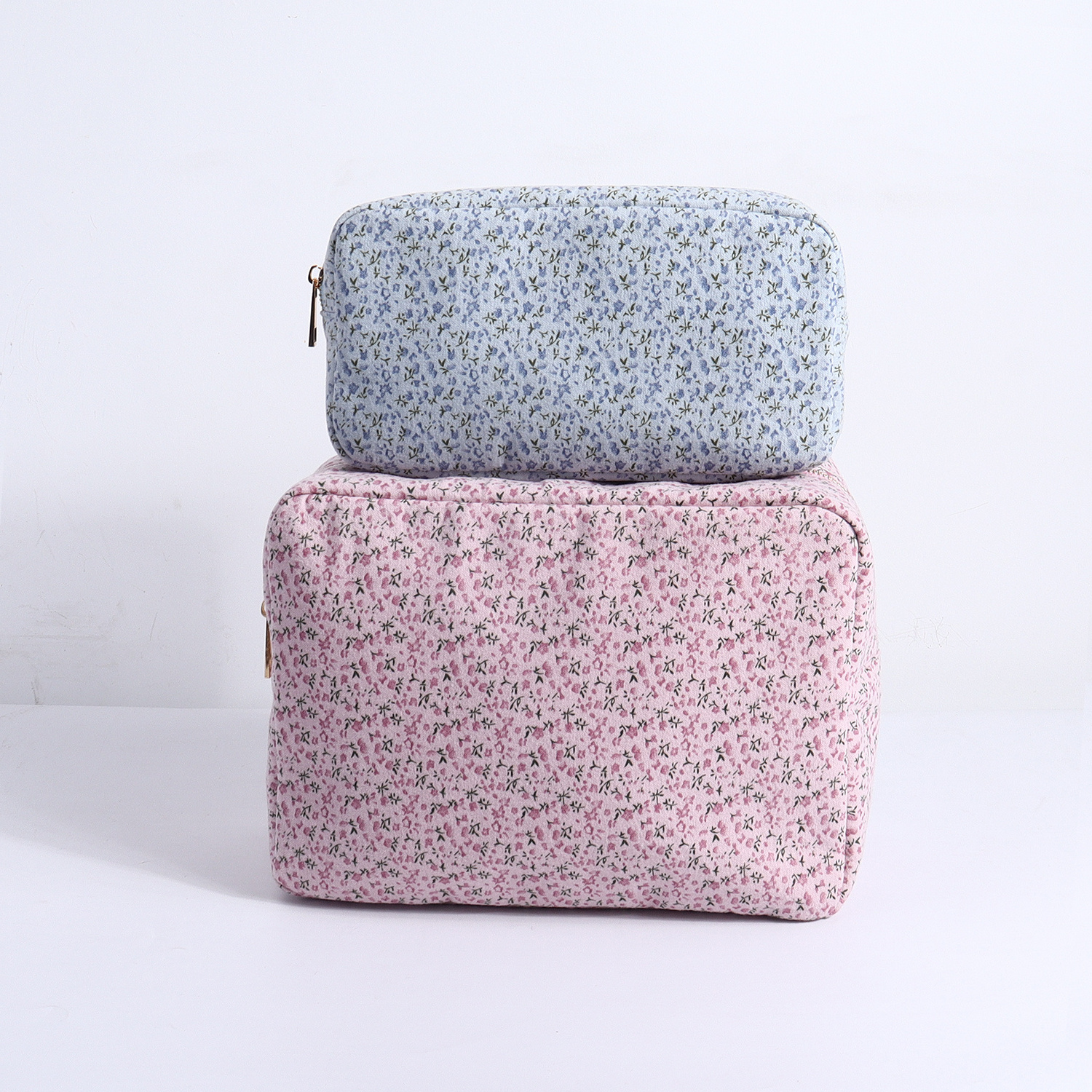 Portable 4 Size Travel Set Storage Bag New Cute Flower Printed Women Makeup Bags Cosmetic Bag Floral Puffy Quilted Cotton Pouch