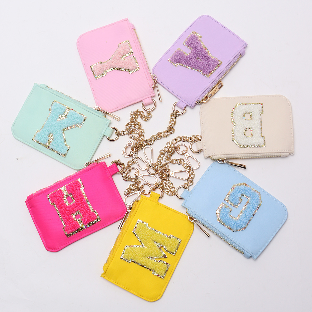 New Arrivals Daily Accessories Custom Initial Small Wallet Waterproof Nylon Coin Purse Keychain Card Holders