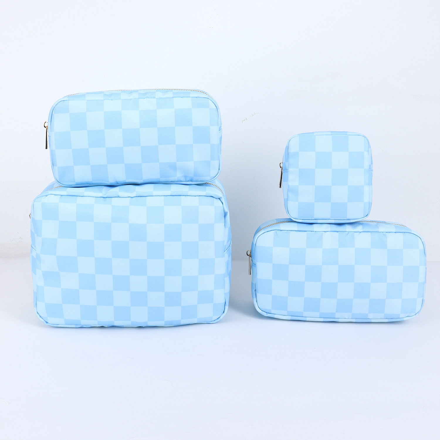 Wholesale 4 sizes Custom Logo Multi Colors Nylon Checkered Fabric Travel Cosmetic Bag Waterproof Women Nylon Makeup Pouch Bags